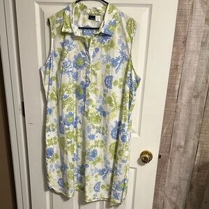 Basic Editions Sleeveless Floral Midi Dress in Blue and Green 100% Cotton